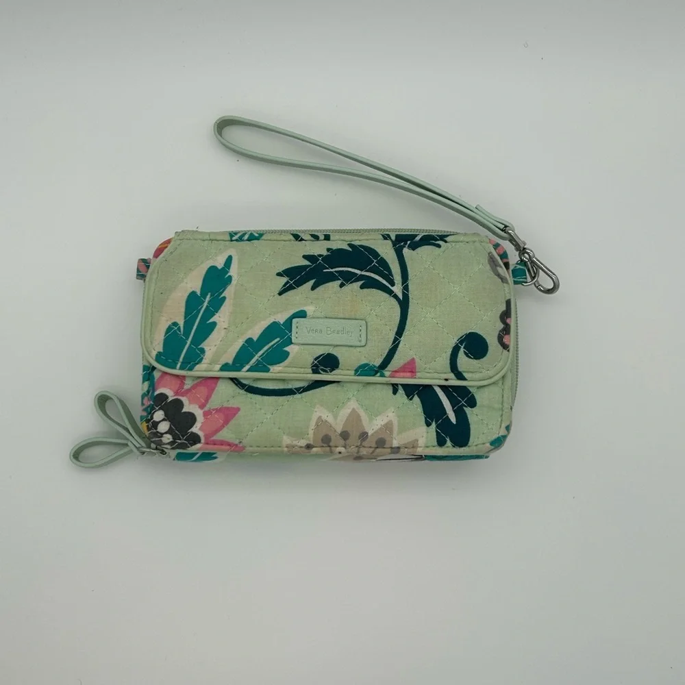 Vera Bradley Mint Green and Pink Floral Wristlet - Picture 2 of 6